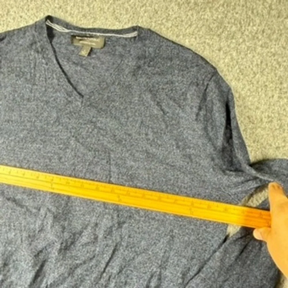 Banana Republic Mens Large Blue Merino Wool V-Neck Sweater Heathered Knit